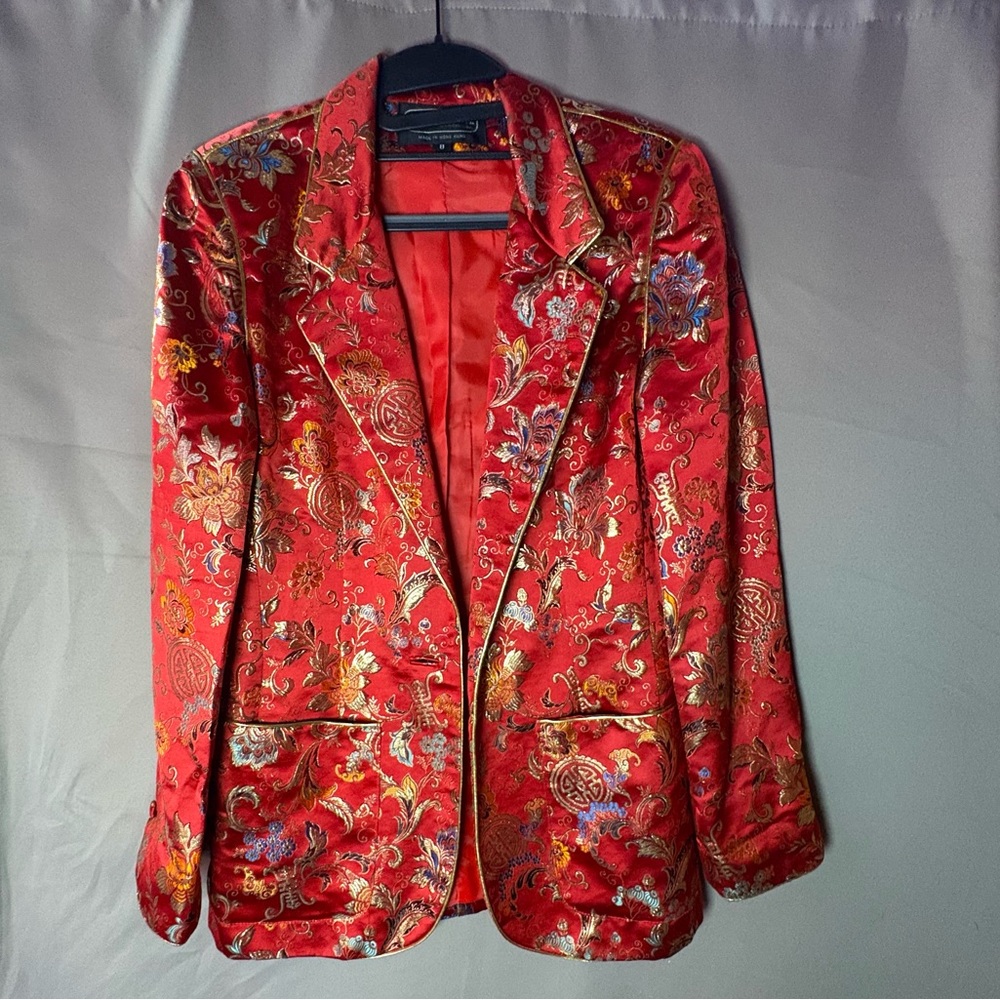 Vintage Charlotte Ford II Metallic Gold & Red Chinese Shou Jacket Blazer Size 8
